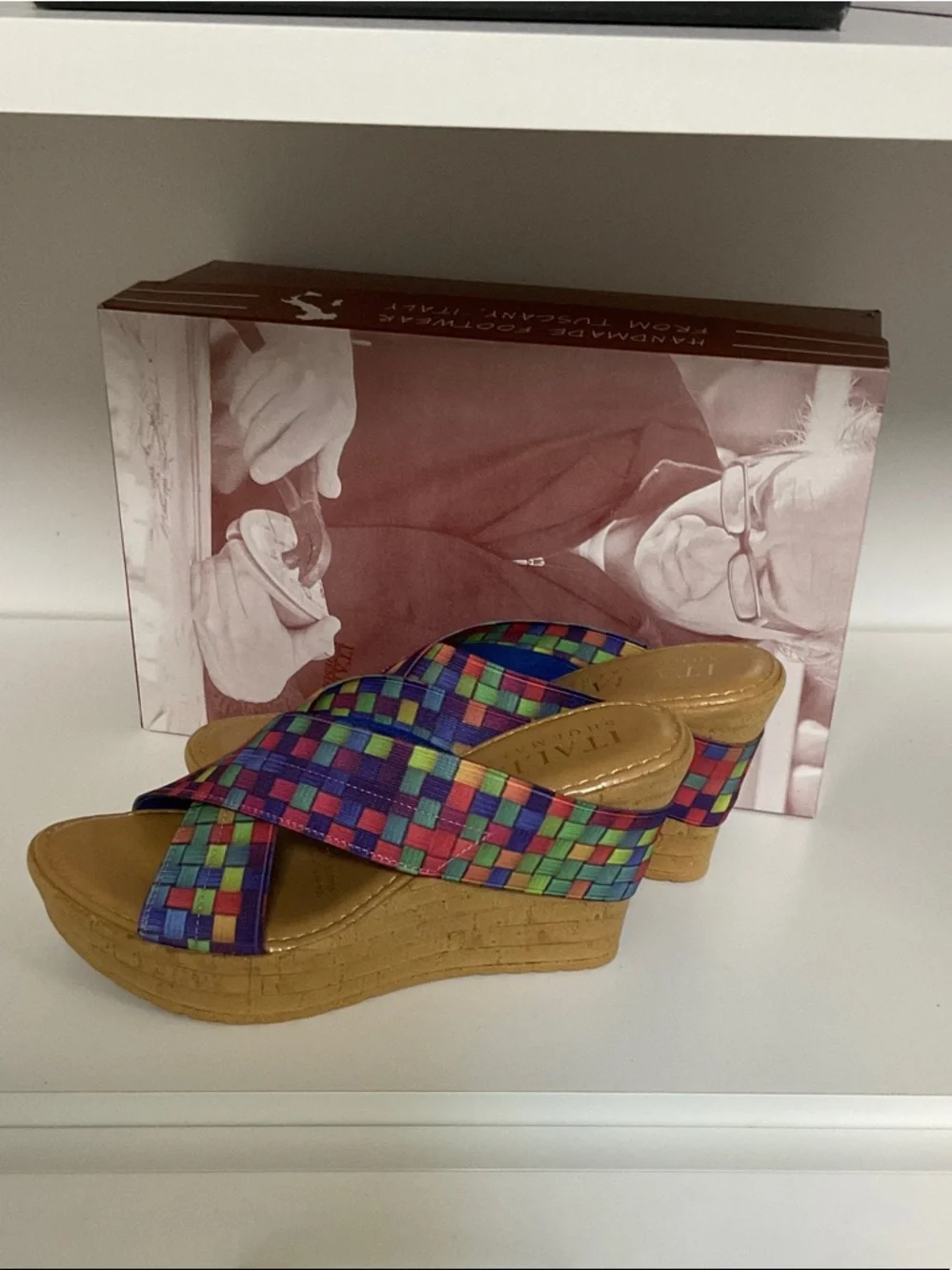 Italian Shoemakers Multicolor Woven Crisscross Wedge Sandal